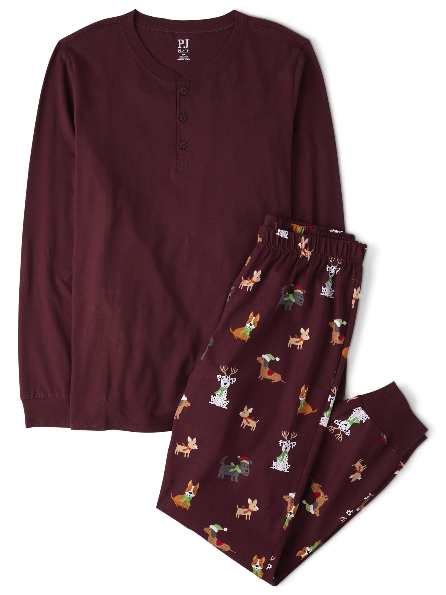 The Children's Place Men's Matching Family Holiday Dog Cotton Henley Pajamas, Adult Sizes XS-3XL