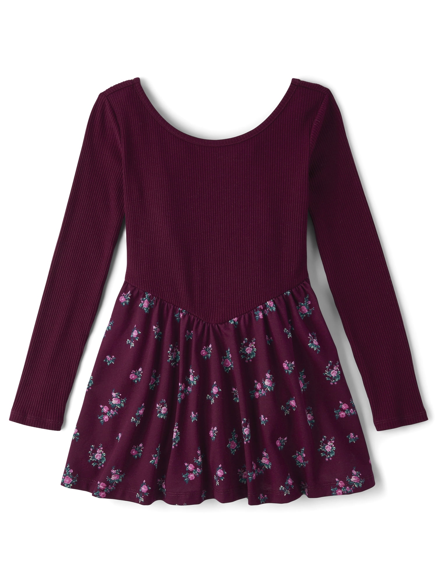 The Children's Place Scoop Neck Long Sleeve Floral V-Waist Dress, Sizes XS-XXL