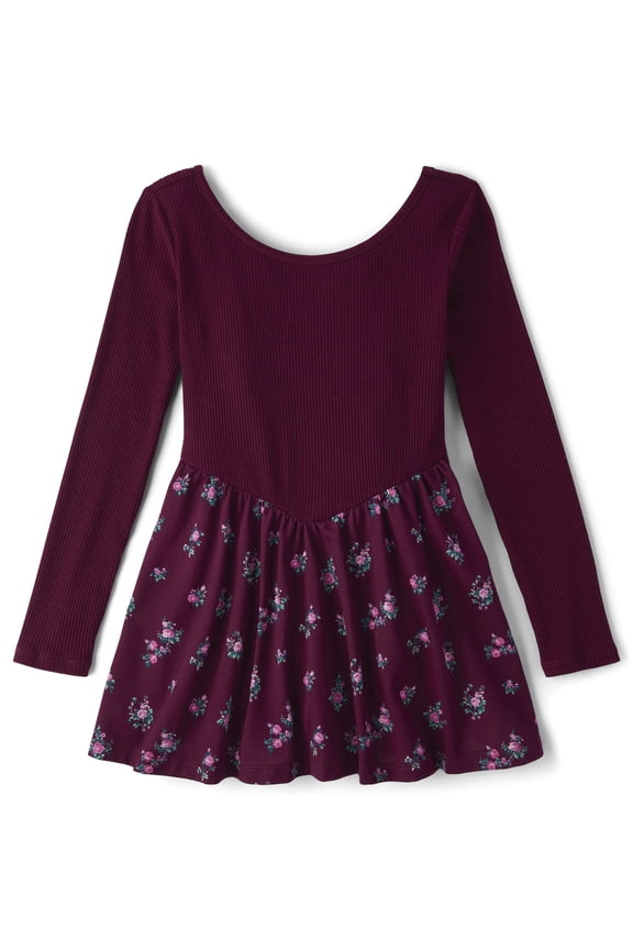 Scoop Neck Long Sleeve Floral V-Waist Dress, Sizes XS-XXL