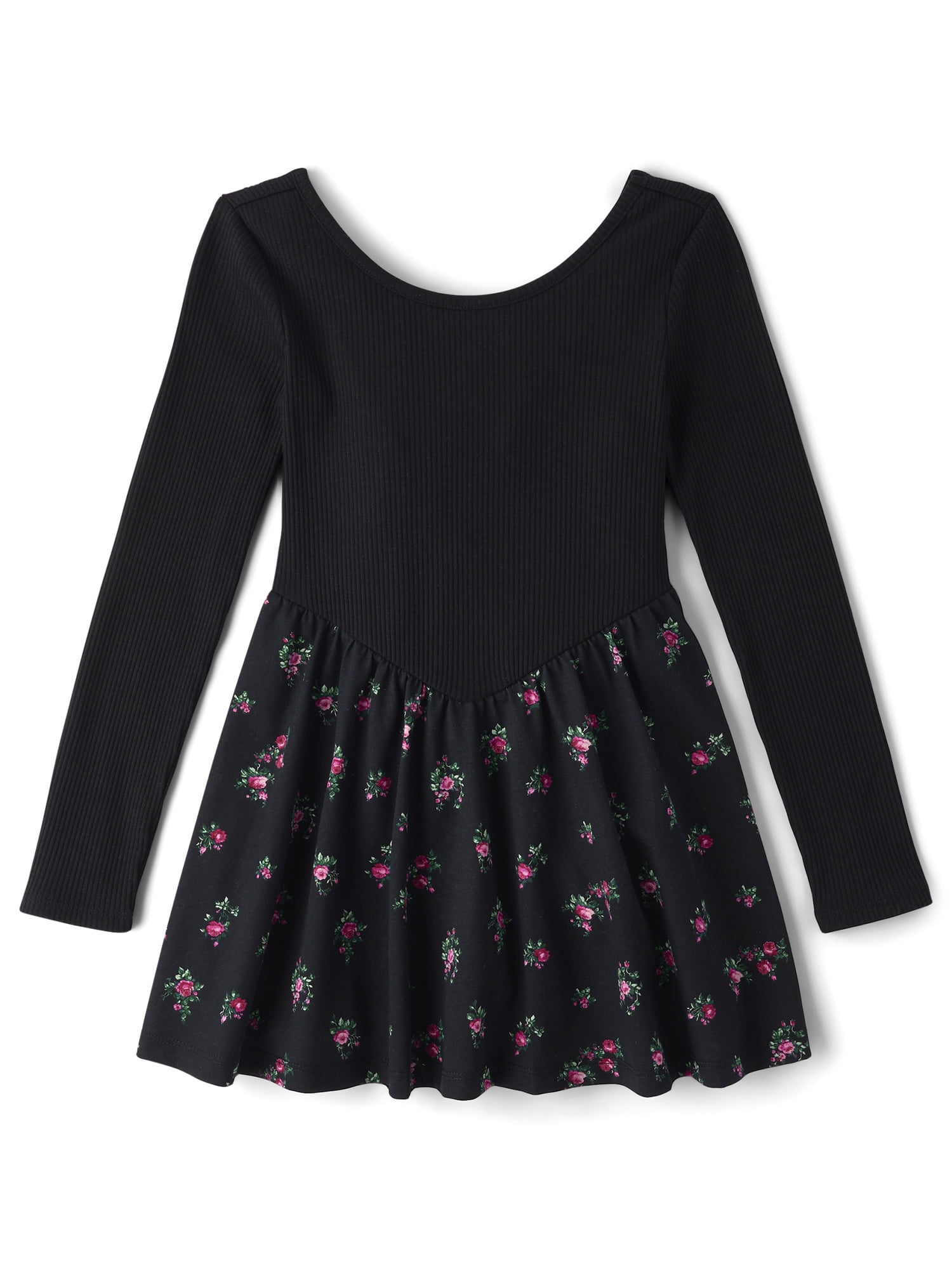 The Children's Place Scoop Neck Long Sleeve Floral V-Waist Dress, Sizes XS-XXL