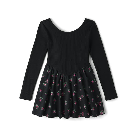 The Children's Place Scoop Neck Long Sleeve Floral V-Waist Dress, Sizes XS-XXL