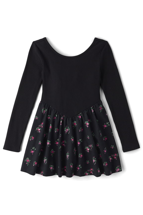 Scoop Neck Long Sleeve Floral V-Waist Dress, Sizes XS-XXL