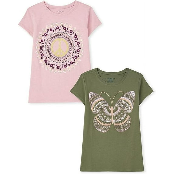 The Children's Place,Short Sleeve Graphic T-Shirt 2-Pack,Peace Sign/Butterfly,Medium (7/8)