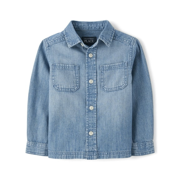 The Children's Place Toddler Boys Long Sleeve Utility Chambray Top, Sizes 6M-5T