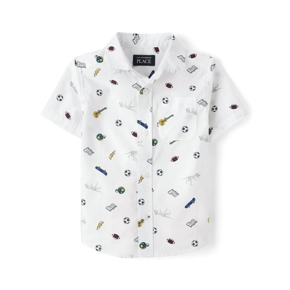 The Children's Place Toddler Boys Short Sleeve Allover Doodle Woven Top, Sizes 6M-5T