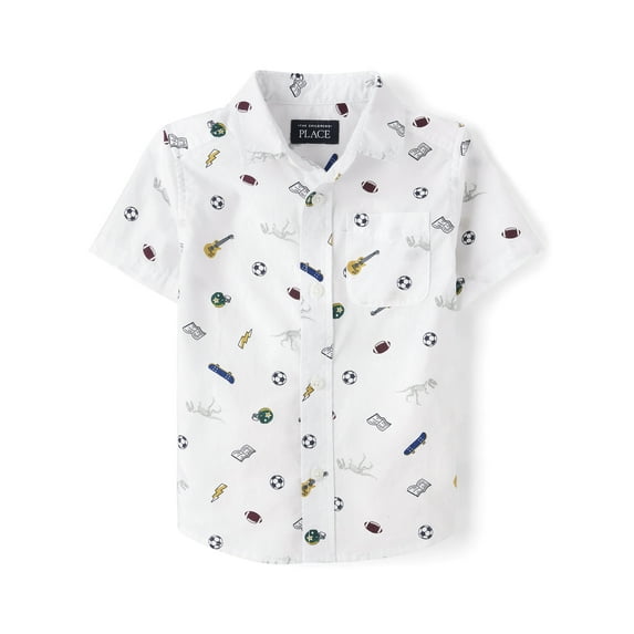 The Children's Place Toddler Boys Short Sleeve Allover Doodle Woven Top, Sizes 6M-5T