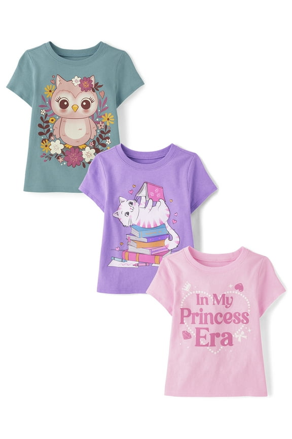 Toddler Girls Assorted Graphic Tees, 3-Pack, Sizes 12M-5T