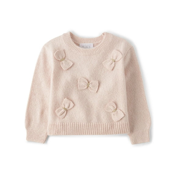 The Children's Place Toddler Girls Crewneck Long Sleeve Bow Front Sweater, Sizes 12M-5T