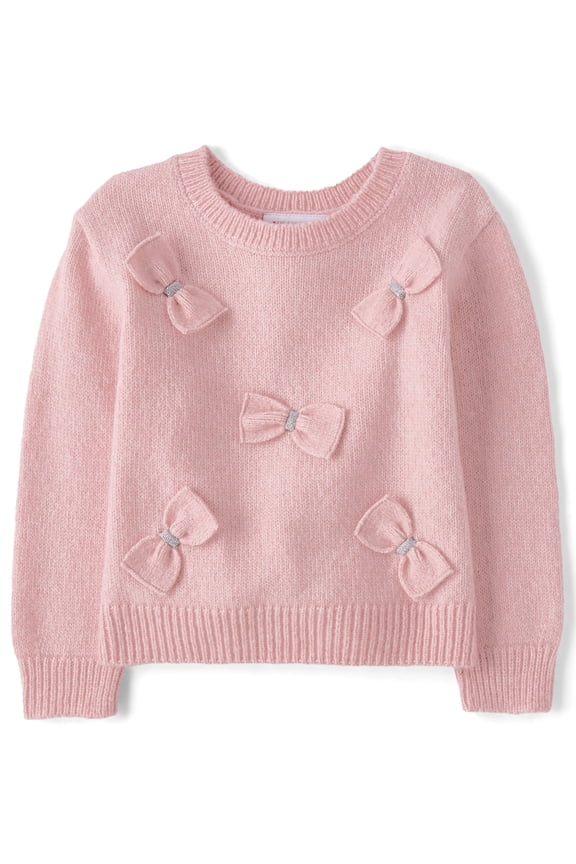 Toddler Girls Crewneck Long Sleeve Bow Front Sweater, Sizes 12M-5T