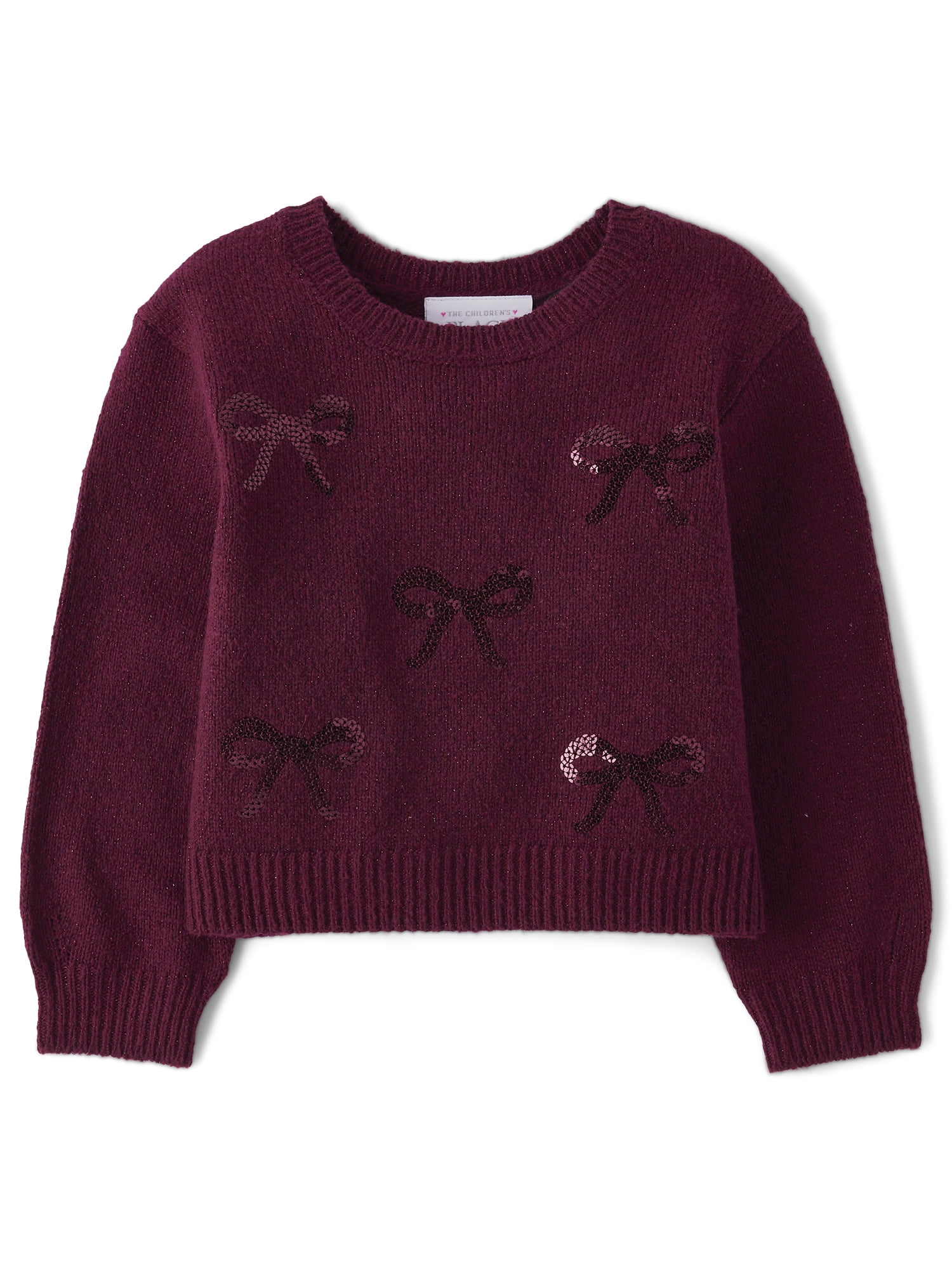 The Children's Place Toddler Girls Crewneck Long Sleeve Sequin Bow Sweater, Sizes 12M-5T