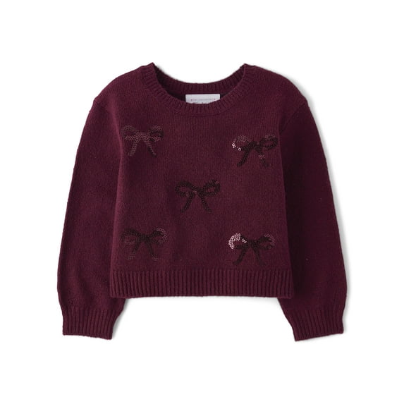The Children's Place Toddler Girls Crewneck Long Sleeve Sequin Bow Sweater, Sizes 12M-5T