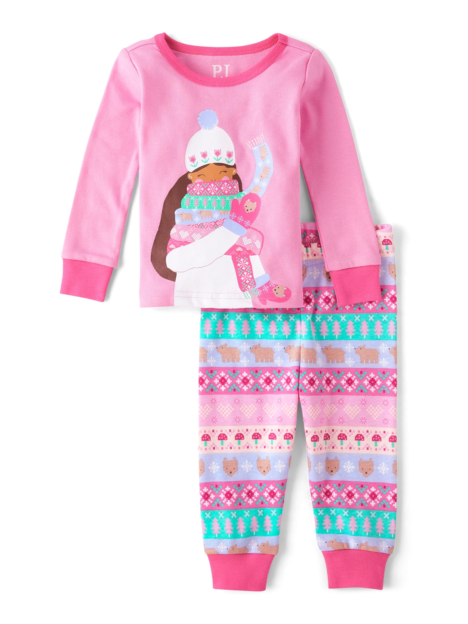 The Children's Place Toddler Girls Heart Long Sleeve Top and Pant 2-Piece Pajama Set, Sizes 2T-5T