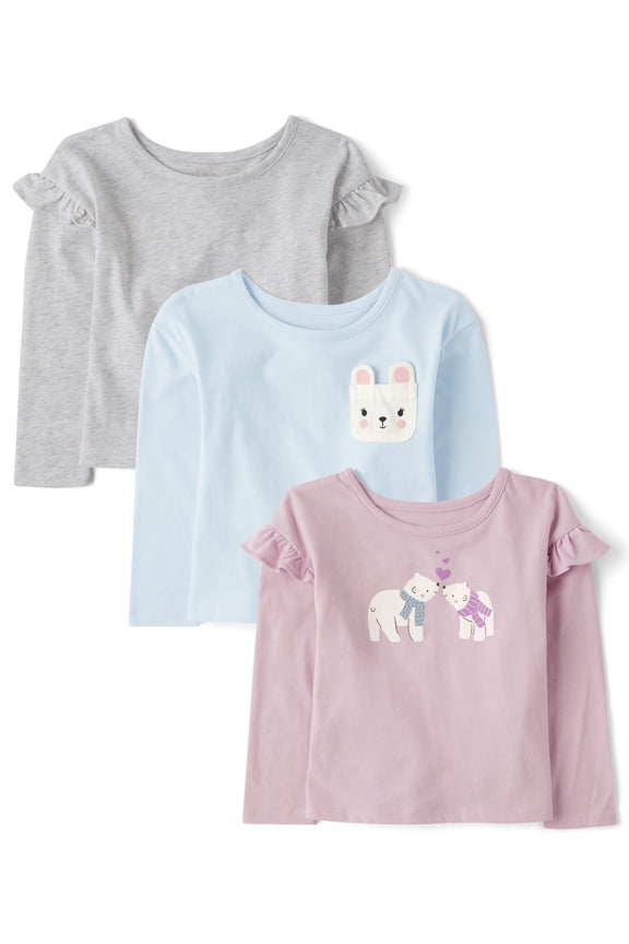 Toddler Girls Long Sleeve Assorted Prints Top, 3-Pack, Sizes 12M-5T