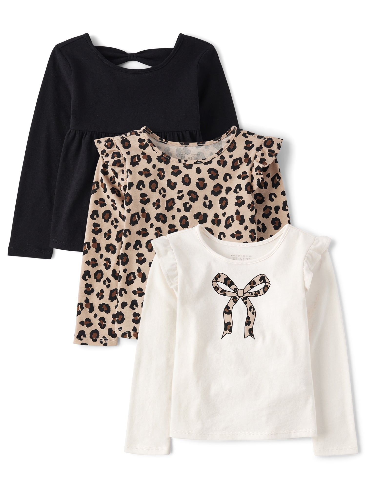 The Children's Place Toddler Girls Long Sleeve Assorted Prints Top, 3-Pack, Sizes 12M-5T