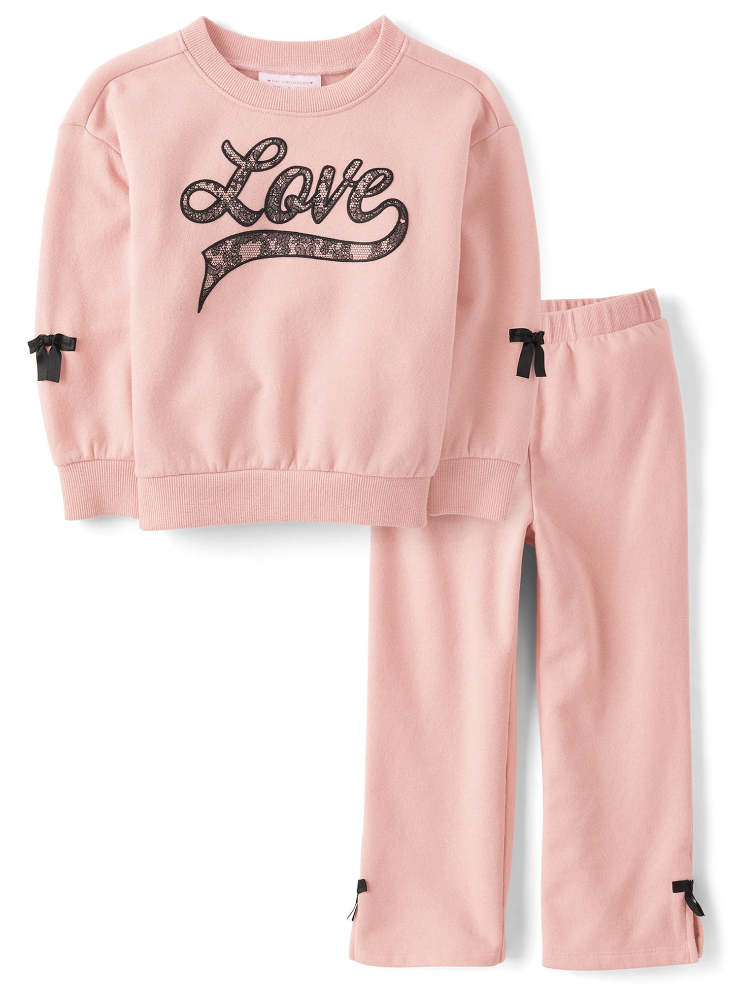 The Children's Place Toddler Girls Long Sleeve Bow Fleece Outfit Set, 2-Piece, Sizes 12M-5T