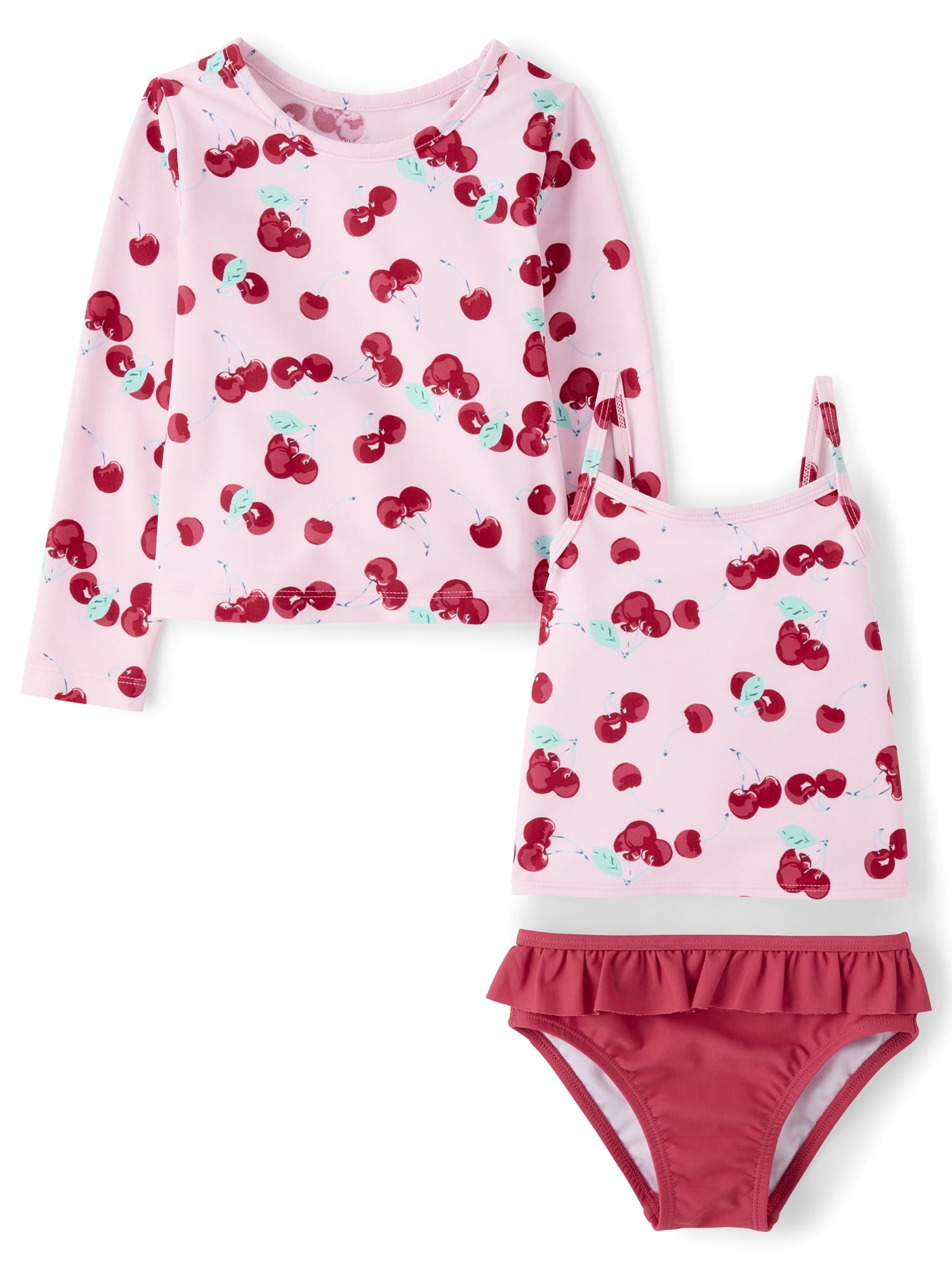 The Children's Place Toddler Girls Long Sleeve Cherry Print Swimsuit, 3-Piece, Sizes 12M-5T