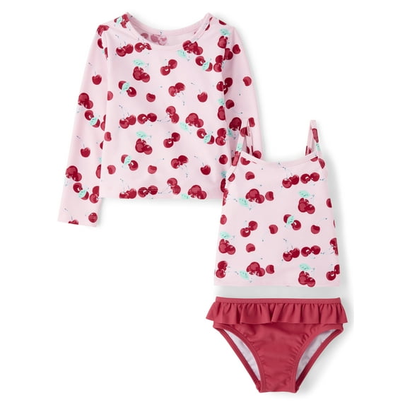 The Children's Place Toddler Girls Long Sleeve Cherry Print Swimsuit, 3-Piece, Sizes 12M-5T