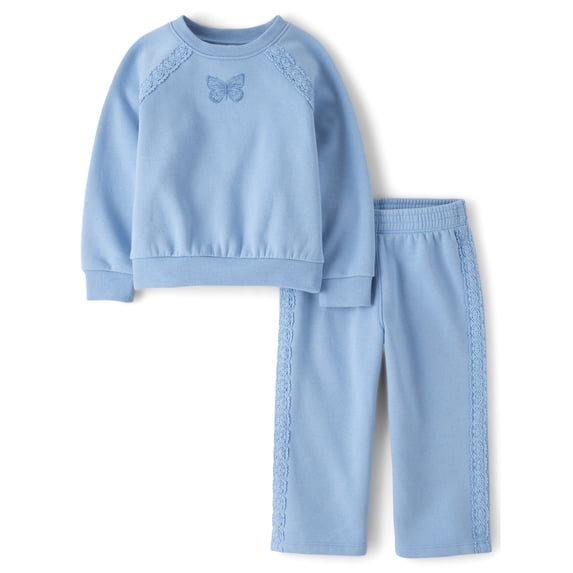 The Children's Place Toddler Girls Long Sleeve Crochet Fleece Set, 2-Piece, Sizes 12M-5T