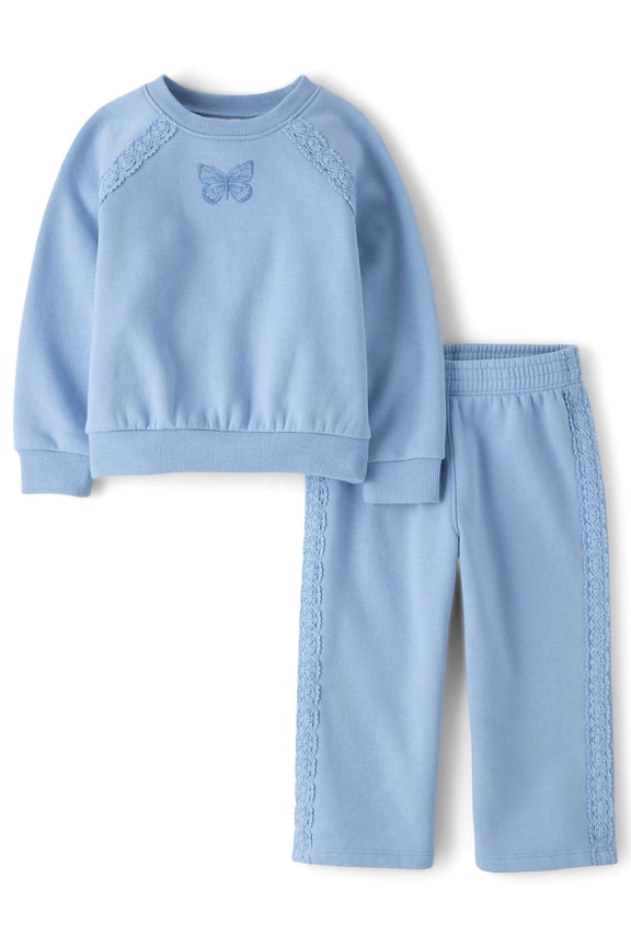 Toddler Girls Long Sleeve Crochet Fleece Set, 2-Piece, Sizes 12M-5T