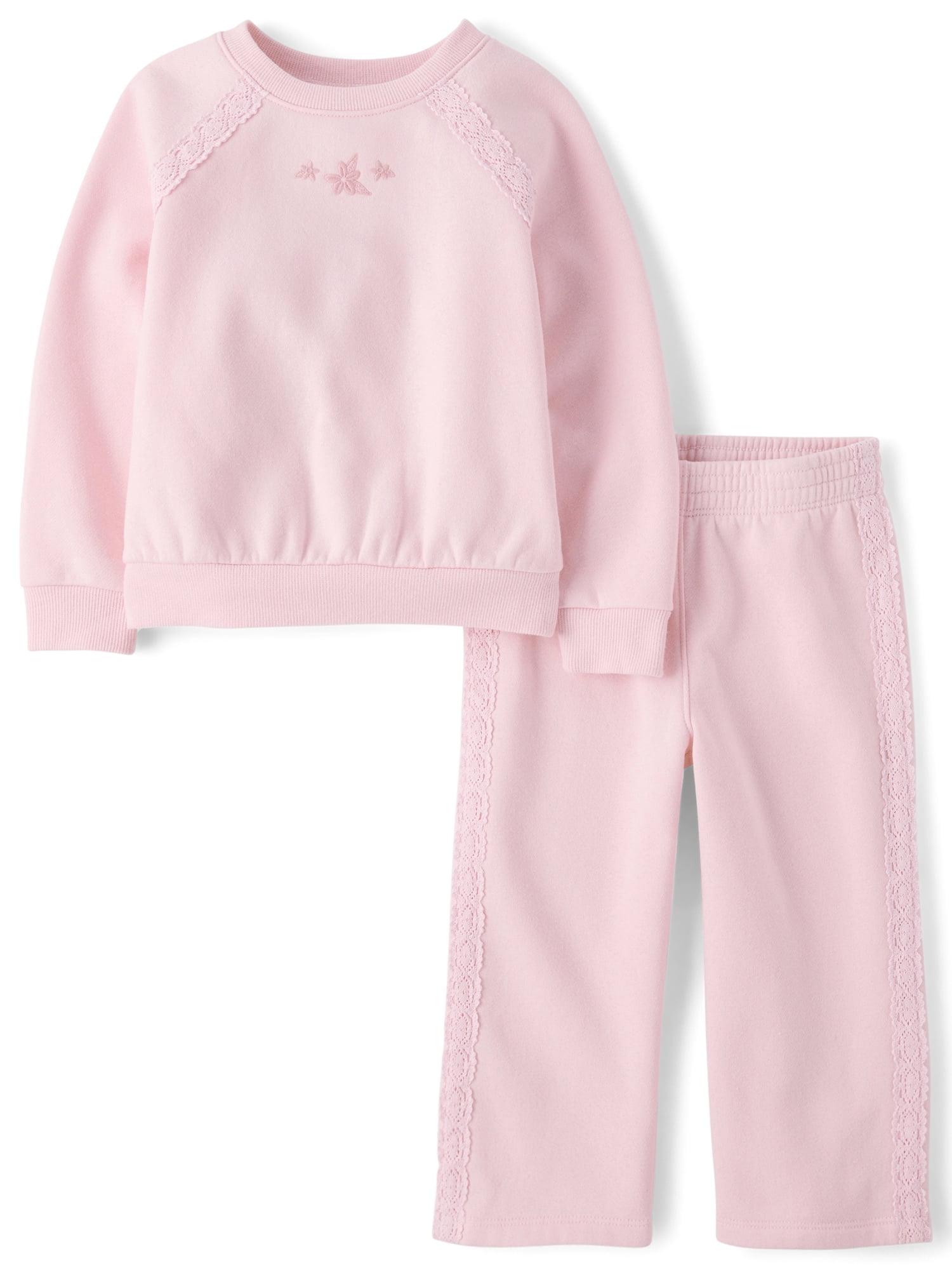 The Children's Place Toddler Girls Long Sleeve Crochet Fleece Set, 2-Piece, Sizes 12M-5T