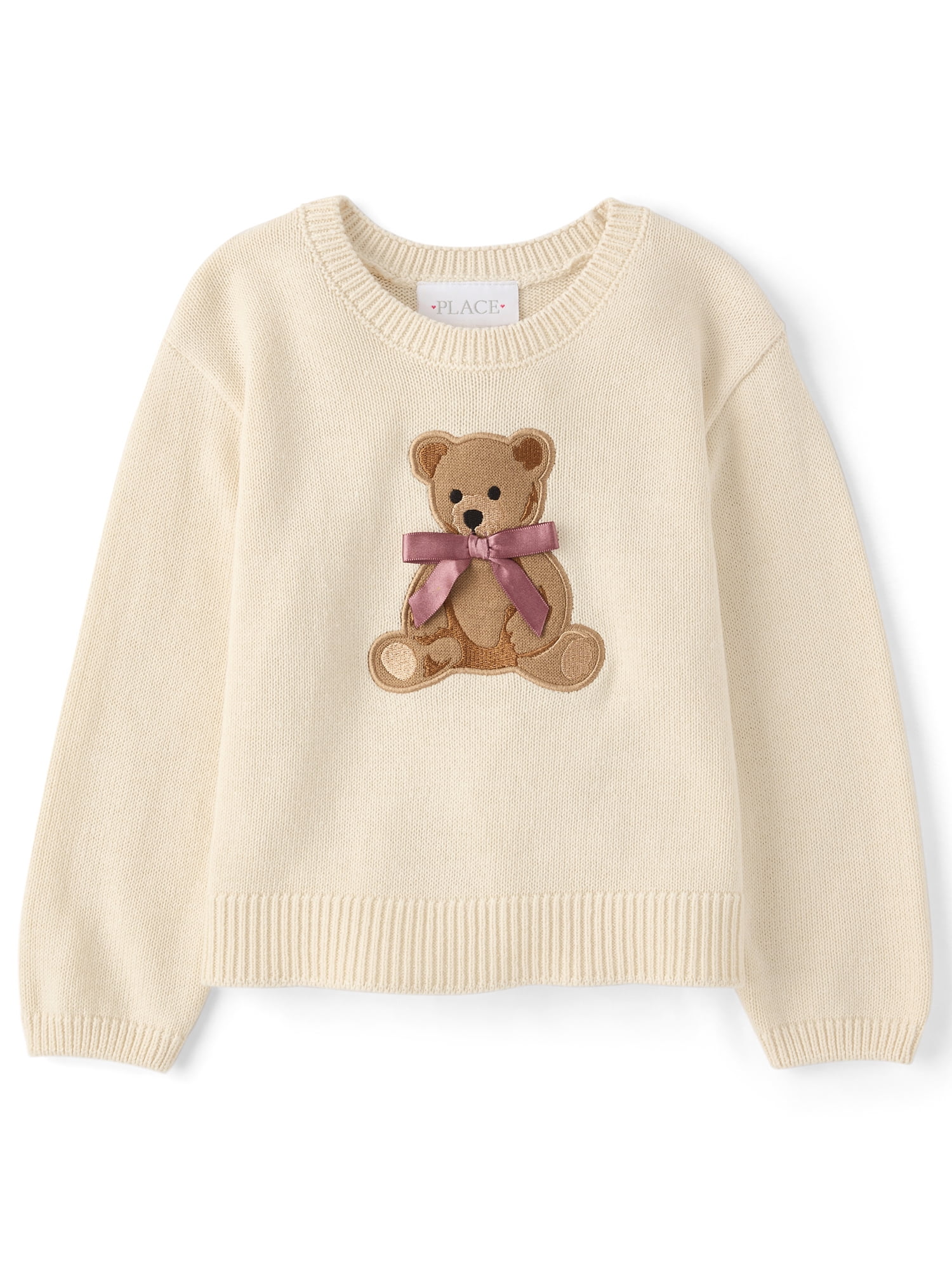The Children's Place Toddler Girls Long Sleeve Embroidered Bear Sweater, Sizes 12M-5T