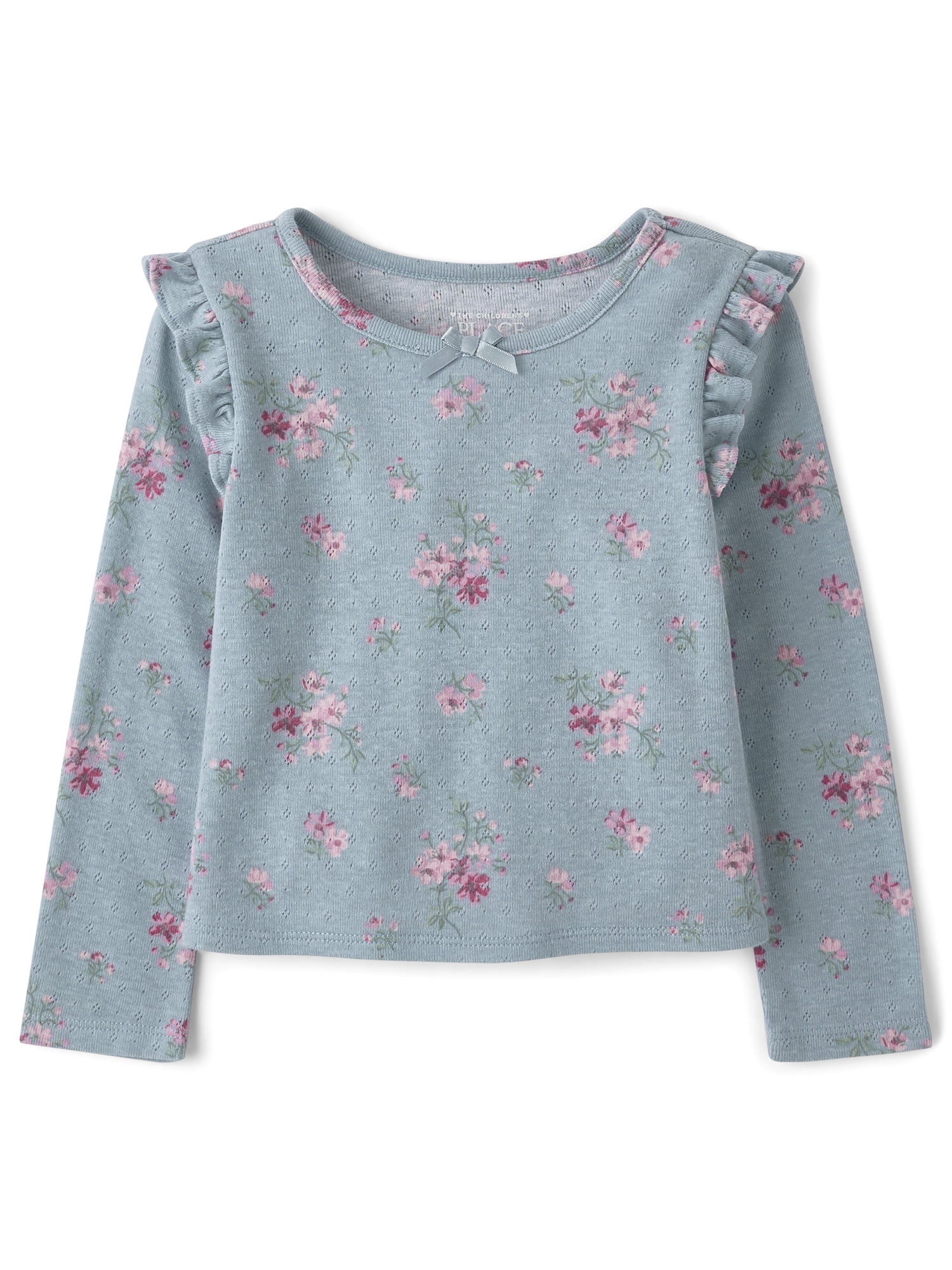 The Children's Place Toddler Girls Long Sleeve Floral Pointelle Flutter Top, Sizes 12M-5T
