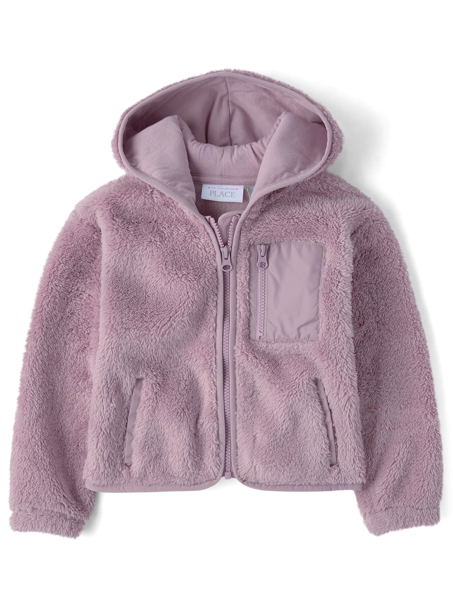 The Children's Place Toddler Girls Long Sleeve Heavyweight Sherpa Zip Up Hoodie, Sizes 12M-5T