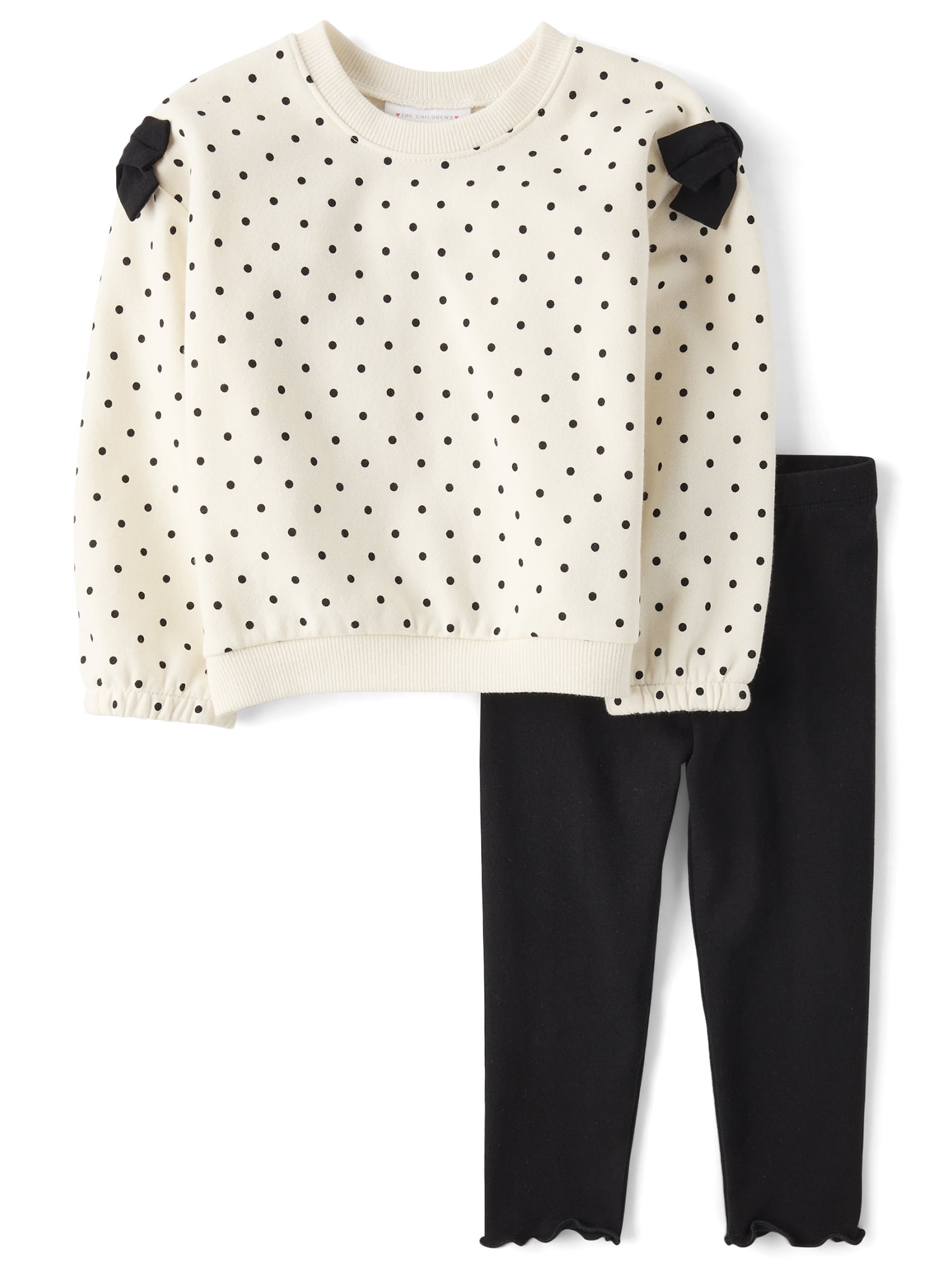 The Children's Place Toddler Girls Long Sleeve Polka Dot Bow Outfit Set, 2-Piece, Sizes 12M-5T
