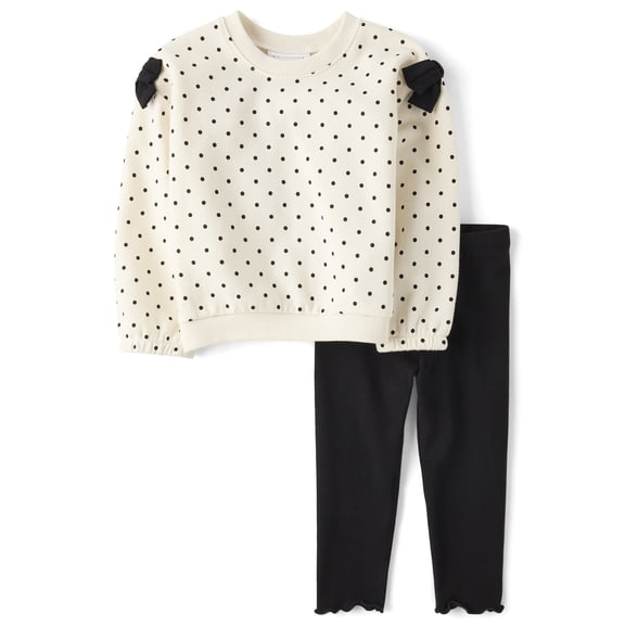 The Children's Place Toddler Girls Long Sleeve Polka Dot Bow Outfit Set, 2-Piece, Sizes 12M-5T