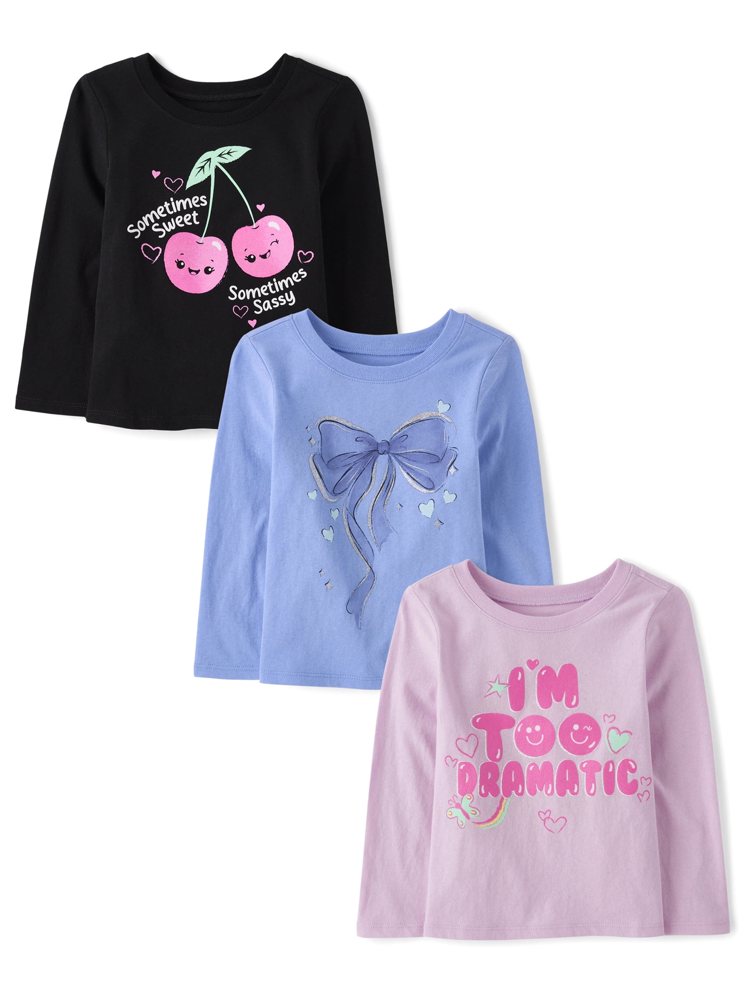 The Children's Place Toddler Girls Long Sleeve Positivity Graphic Tee, 3-Pack, Sizes 6M-5T