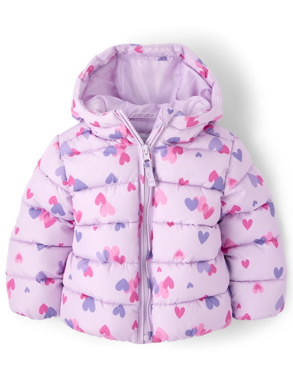 Toddler Girls Long Sleeve Print Hooded Puffer Jacket, Sizes 12M-5T