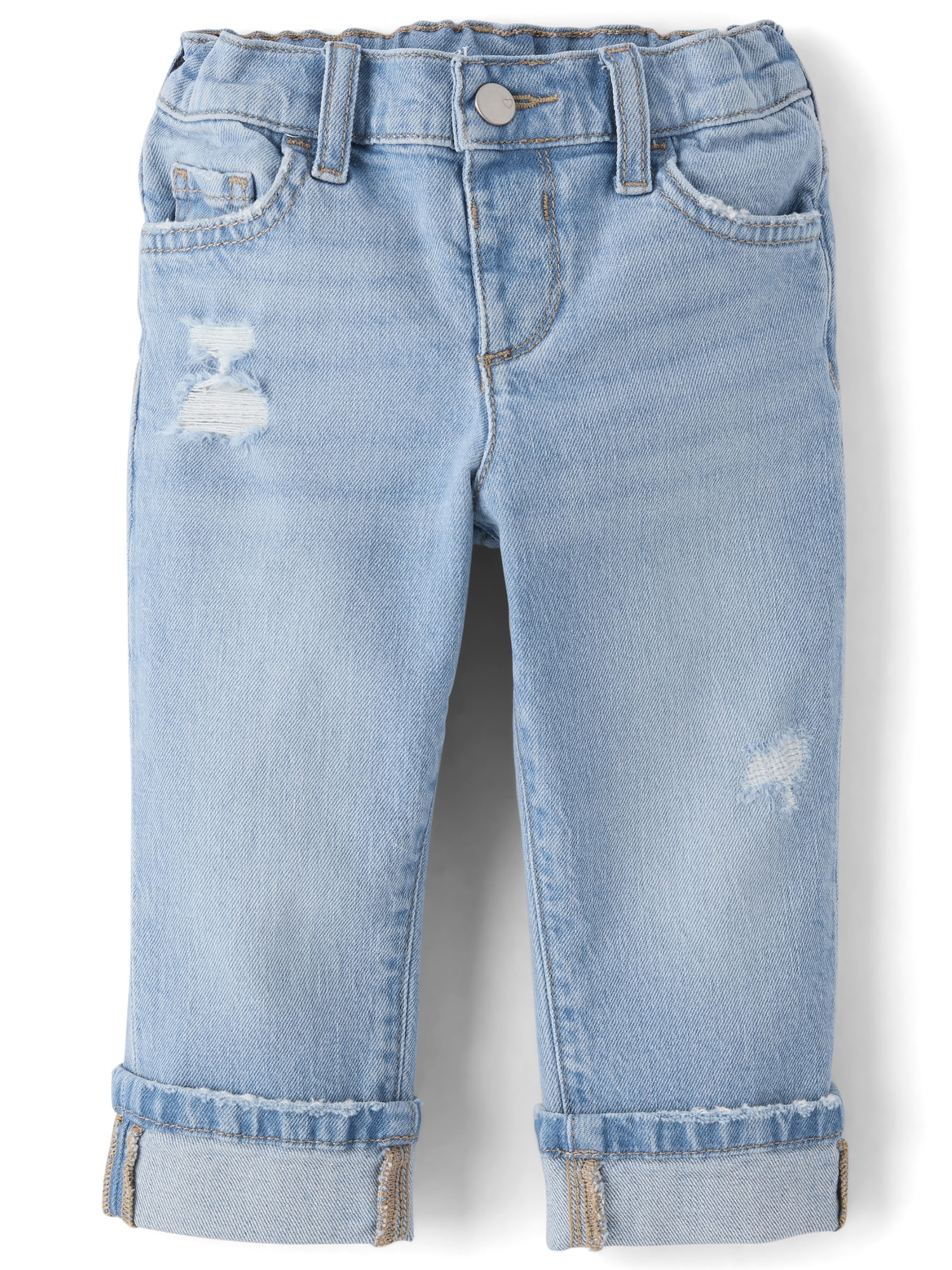 The Children's Place Toddler Girls Ripped Roll Cuff 90s Straight Jeans, Sizes 12M-5T