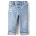 thumbnail image 1 of The Children's Place Toddler Girls Ripped Roll Cuff 90s Straight Jeans, Sizes 12M-5T, 1 of 4