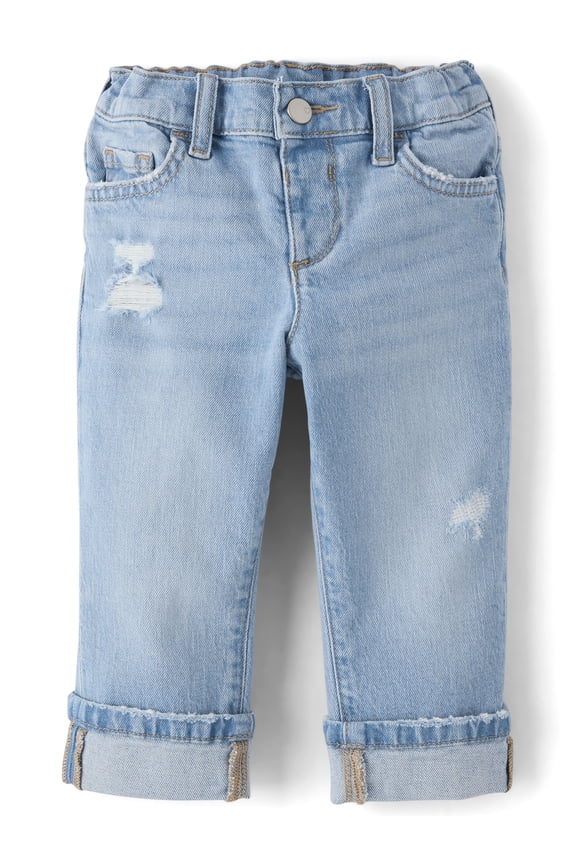 Toddler Girls Ripped Roll Cuff 90s Straight Jeans, Sizes 12M-5T