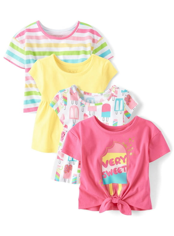 The Children's Place Toddler Girls Short Sleeve Assorted Tops, 4-Pack, Sizes 12M-5T