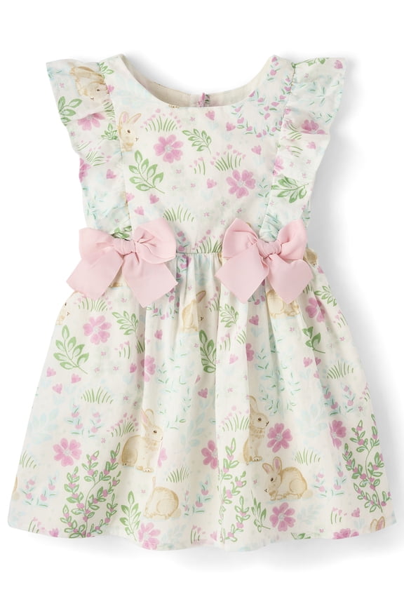 Toddler Girls Short Sleeve Bunny Bow Flutter Dress, Sizes 12M-5T
