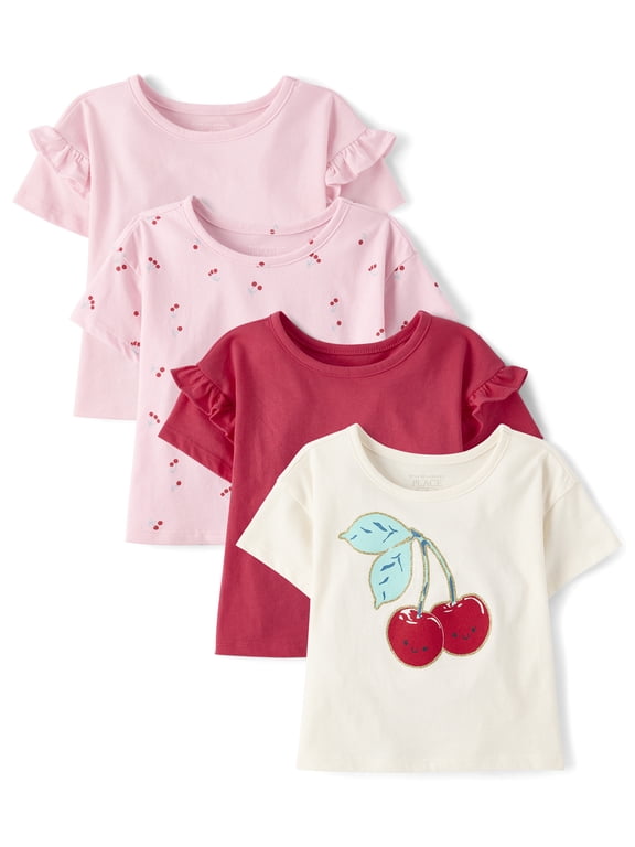 Toddler Girls Short Sleeve Cherry Tee, 4-Pack, Sizes 12M-5T