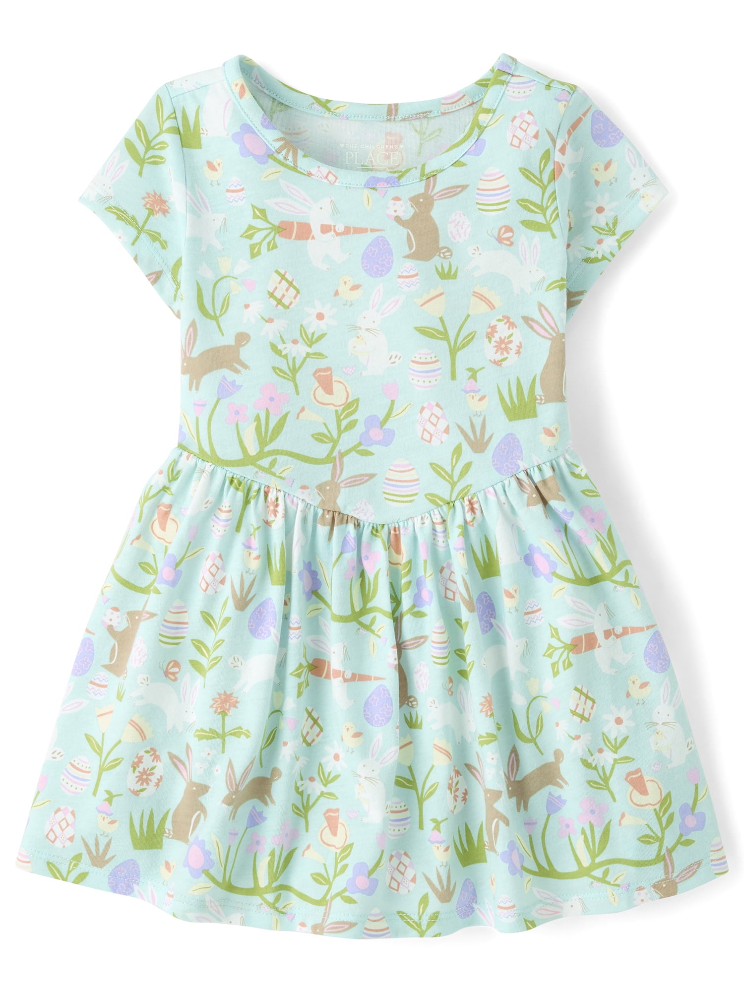 The Children's Place Toddler Girls Short Sleeve Easter Print V-Waist Dress, Sizes 12M-5T