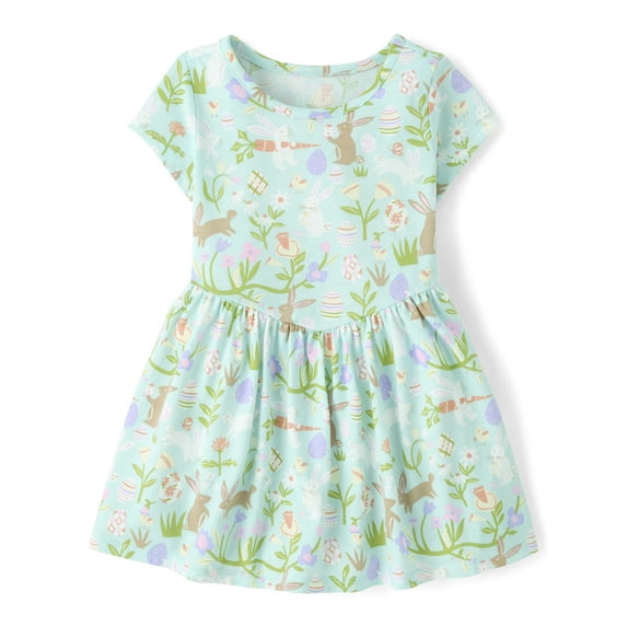 The Children's Place Toddler Girls Short Sleeve Easter Print V-Waist Dress, Sizes 12M-5T
