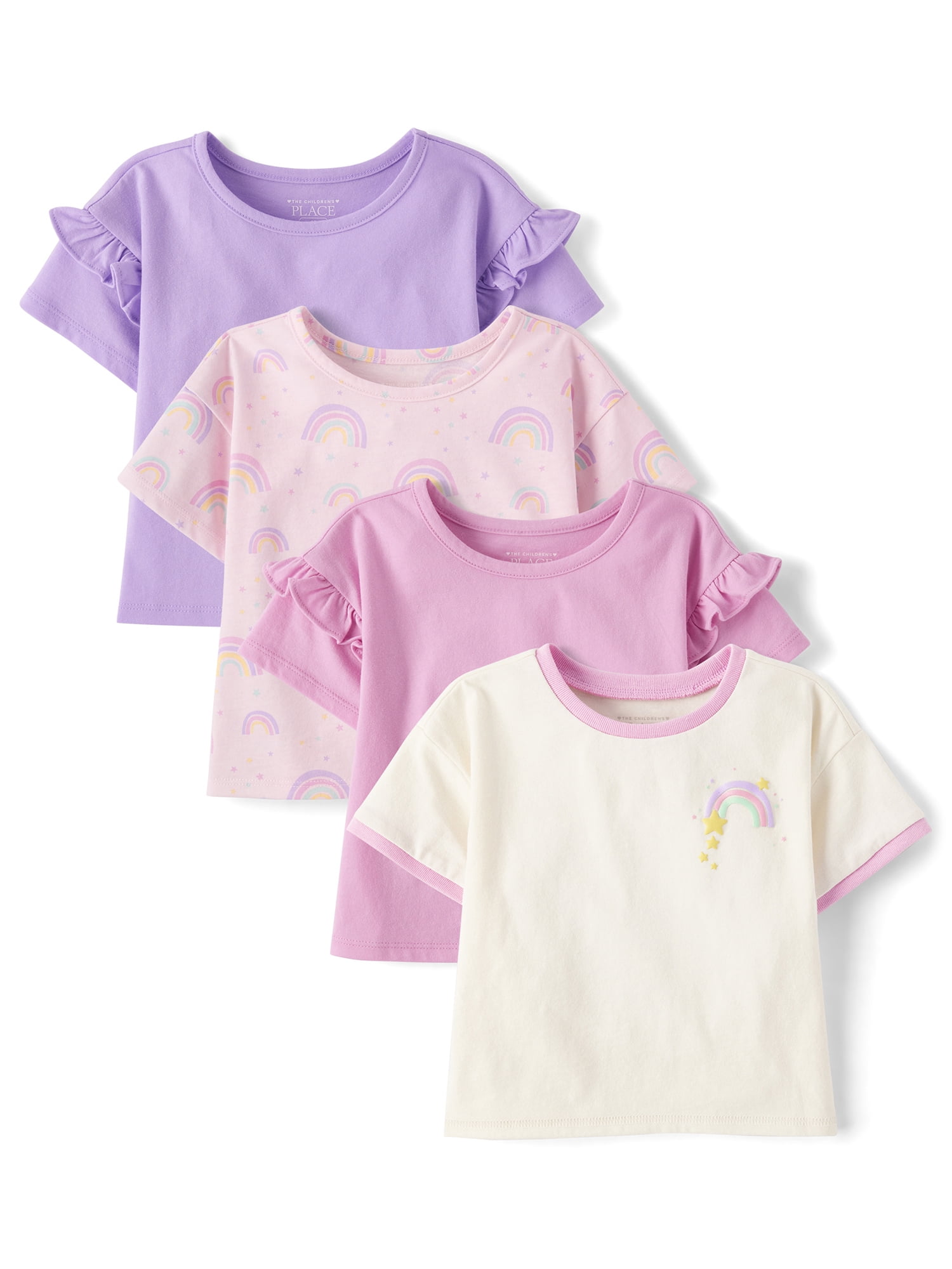 The Children's Place Toddler Girls Short Sleeve Rainbow Tee, 4-Pack, Sizes 12M-5T