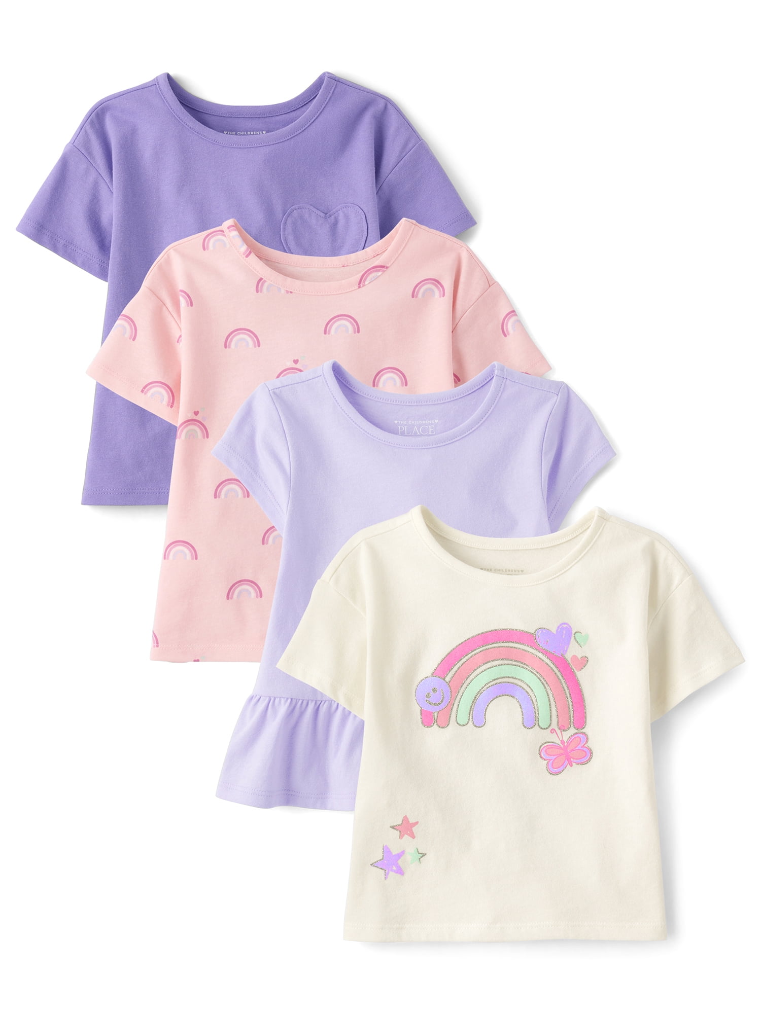 The Children's Place Toddler Girls Short Sleeve Rainbow Top, 4-Pack, Sizes 12M-5T