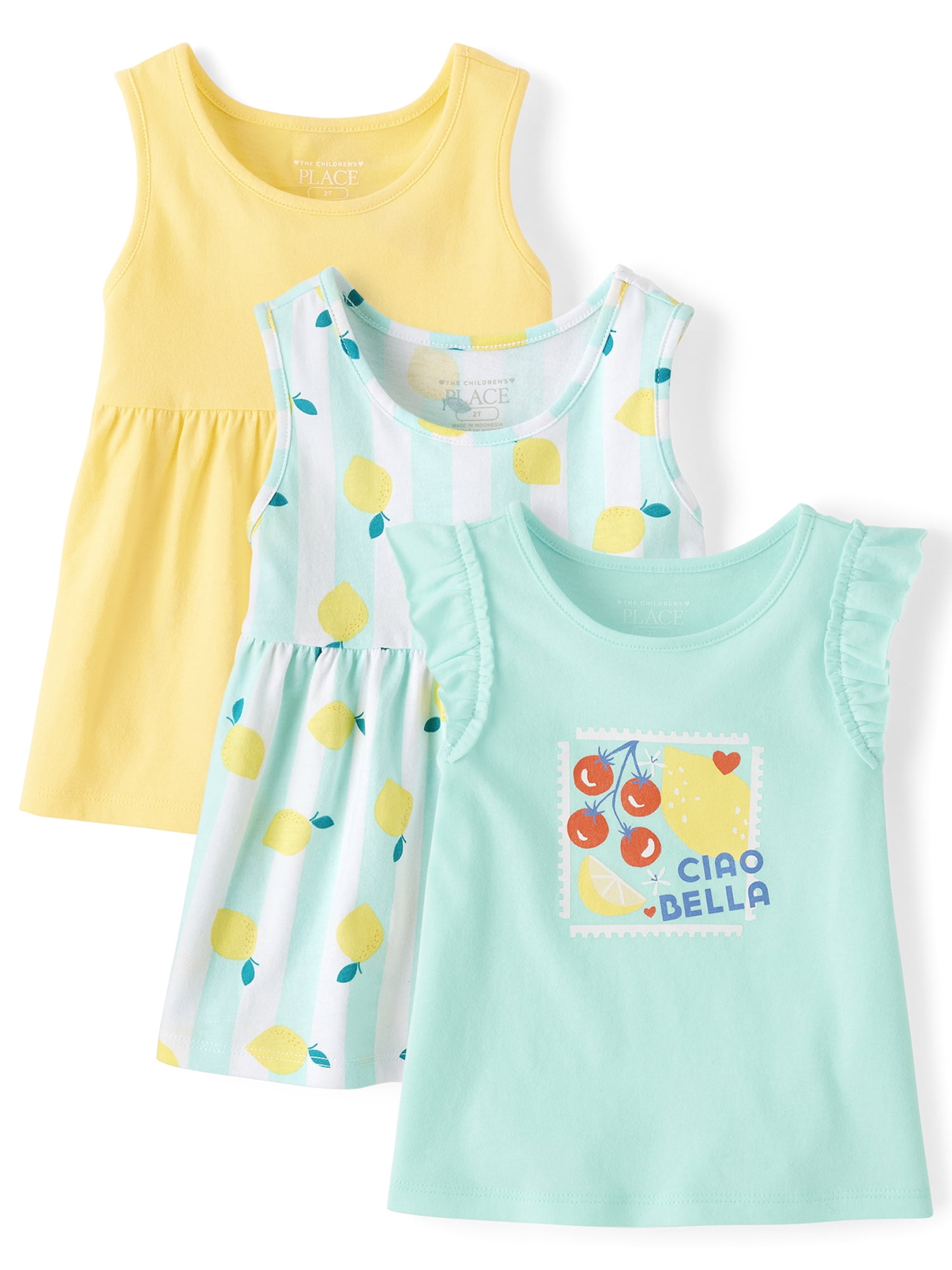 The Children's Place Toddler Girls Sleeveless Babydoll Tank Top, 3-Pack, Sizes 12M-5T