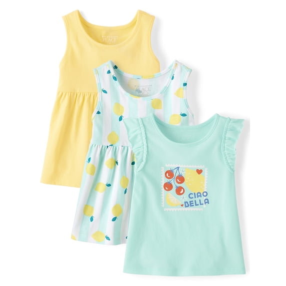 The Children's Place Toddler Girls Sleeveless Babydoll Tank Top, 3-Pack, Sizes 12M-5T