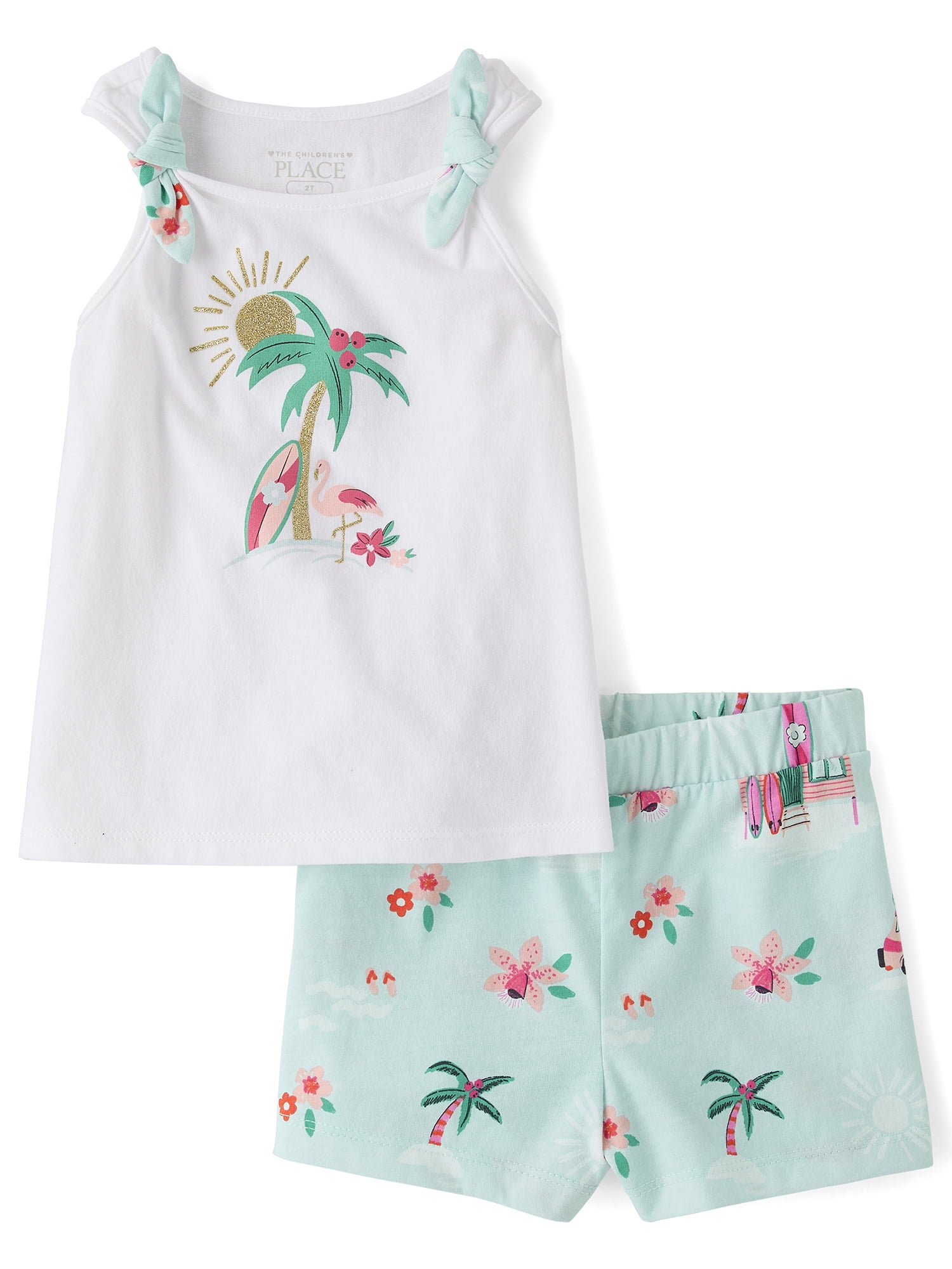 The Children's Place Toddler Girls Sleeveless Beach Bow Outfit Set, 2-Piece, Sizes 12M-5T