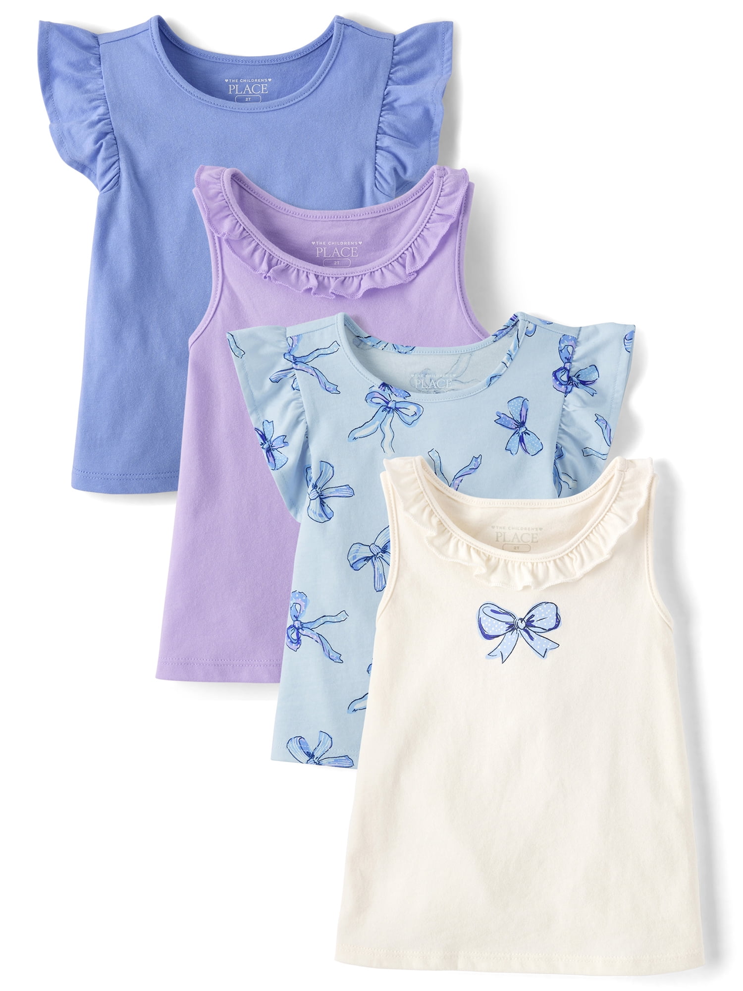 The Children's Place Toddler Girls Sleeveless Bow Flutter Tank Top, 4-Pack, Sizes 12M-5T