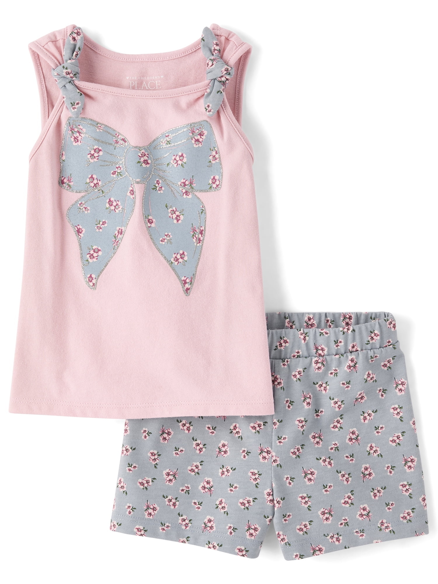 The Children's Place Toddler Girls Sleeveless Floral Bow Outfit Set, 2-Piece, Sizes 12M-5T