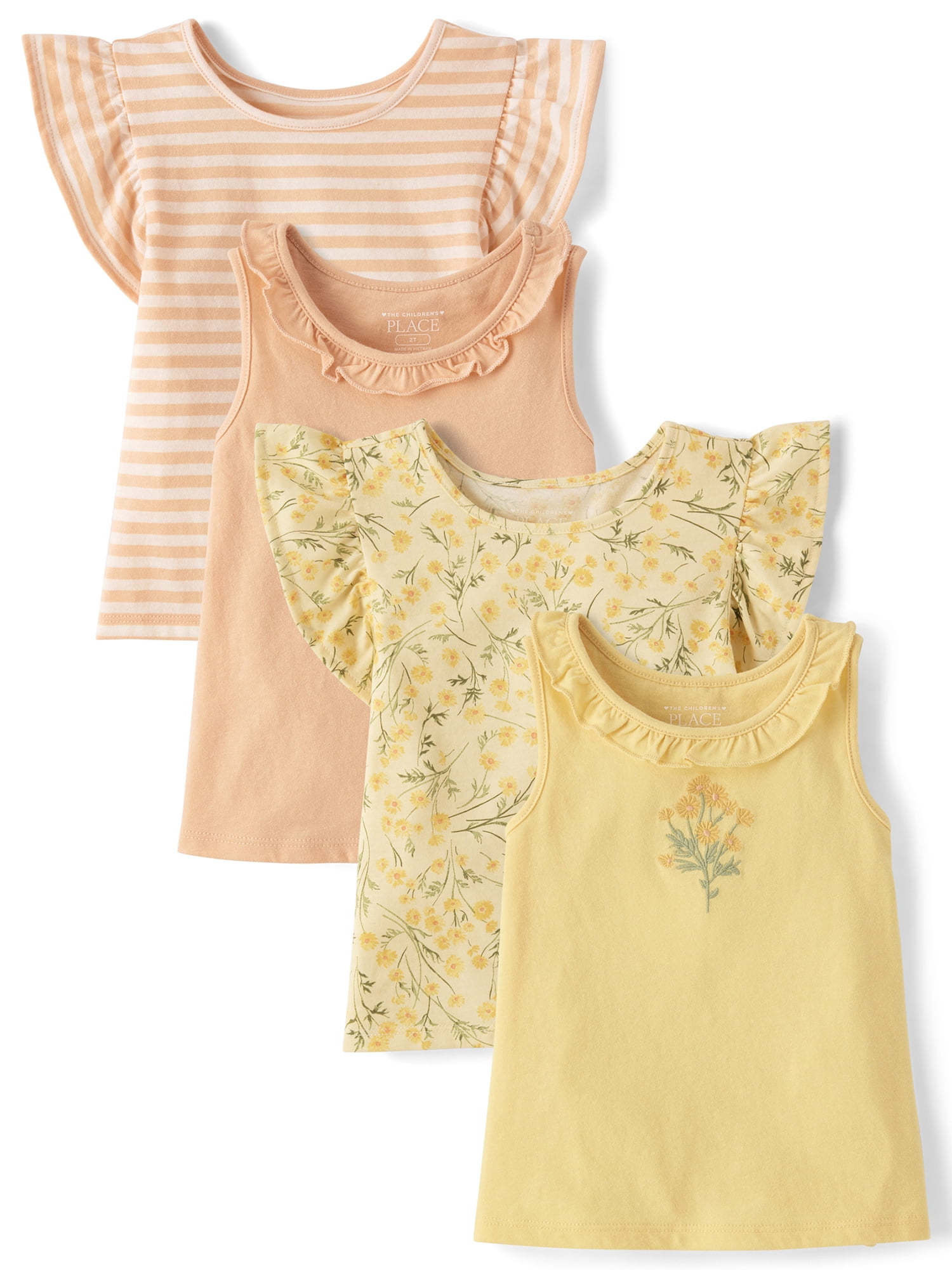 The Children's Place Toddler Girls Sleeveless Floral Flutter Tank Top, 4-Pack, Sizes 12M-5T