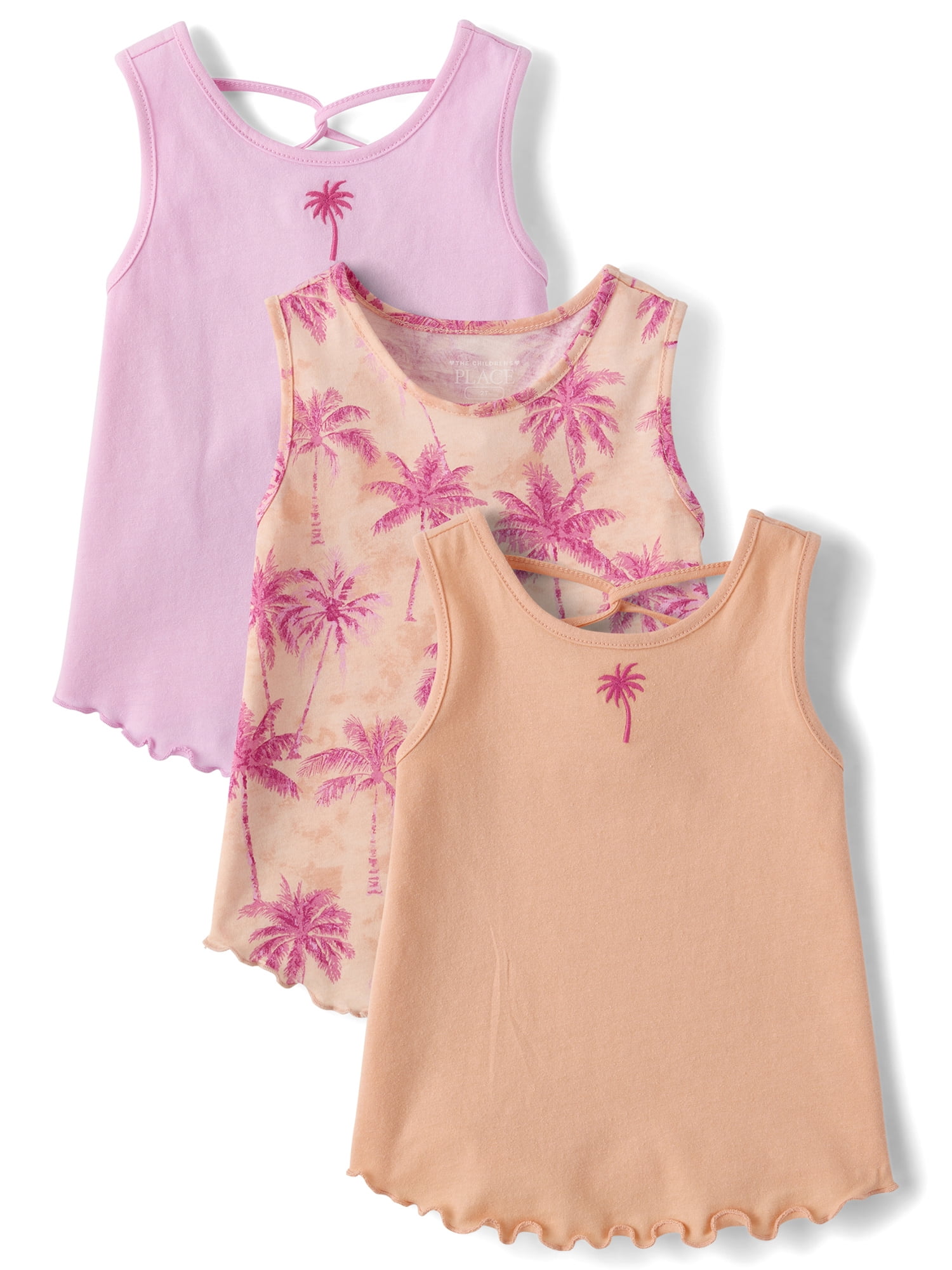 The Children's Place Toddler Girls Sleeveless Lettuce Tank Top, 3-Pack, Sizes 12M-5T