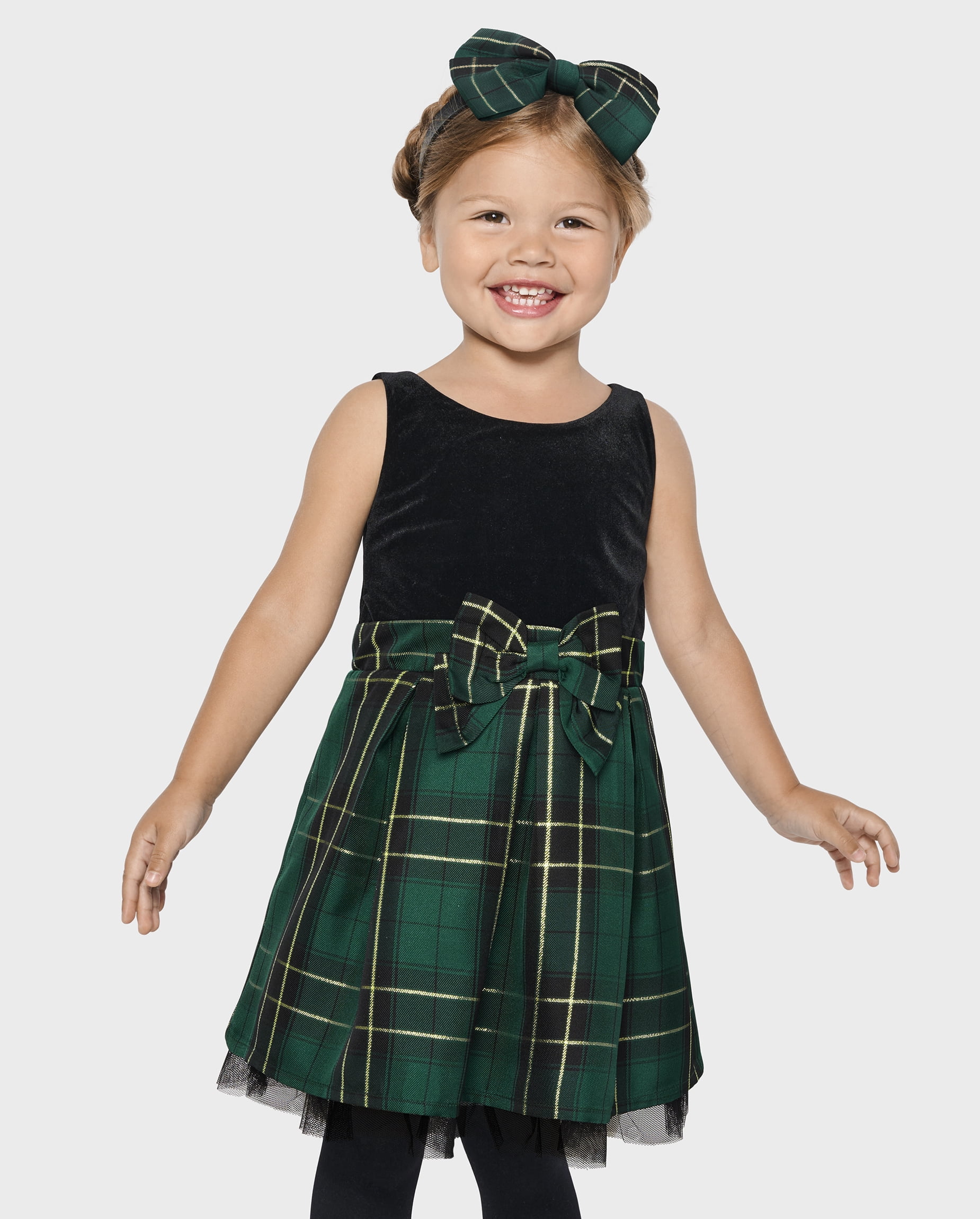 The Children's Place Toddler Girls Sleeveless Plaid Velour Dress, Sizes 12M-5T