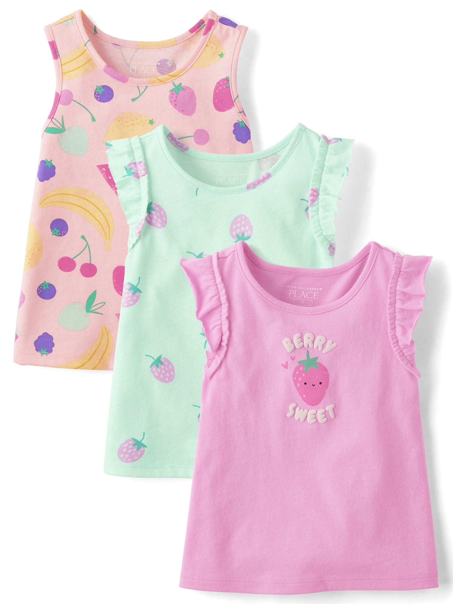 The Children's Place Toddler Girls Sleeveless Puff Print Tank Top, 3-Pack, Sizes 12M-5T